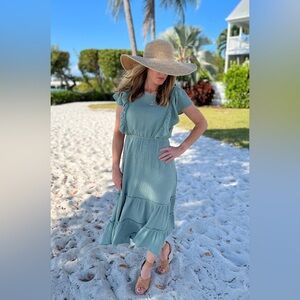 Nursing Queen Sage Midi Dress with Ruffles Breastfeeding Nursing Friendly